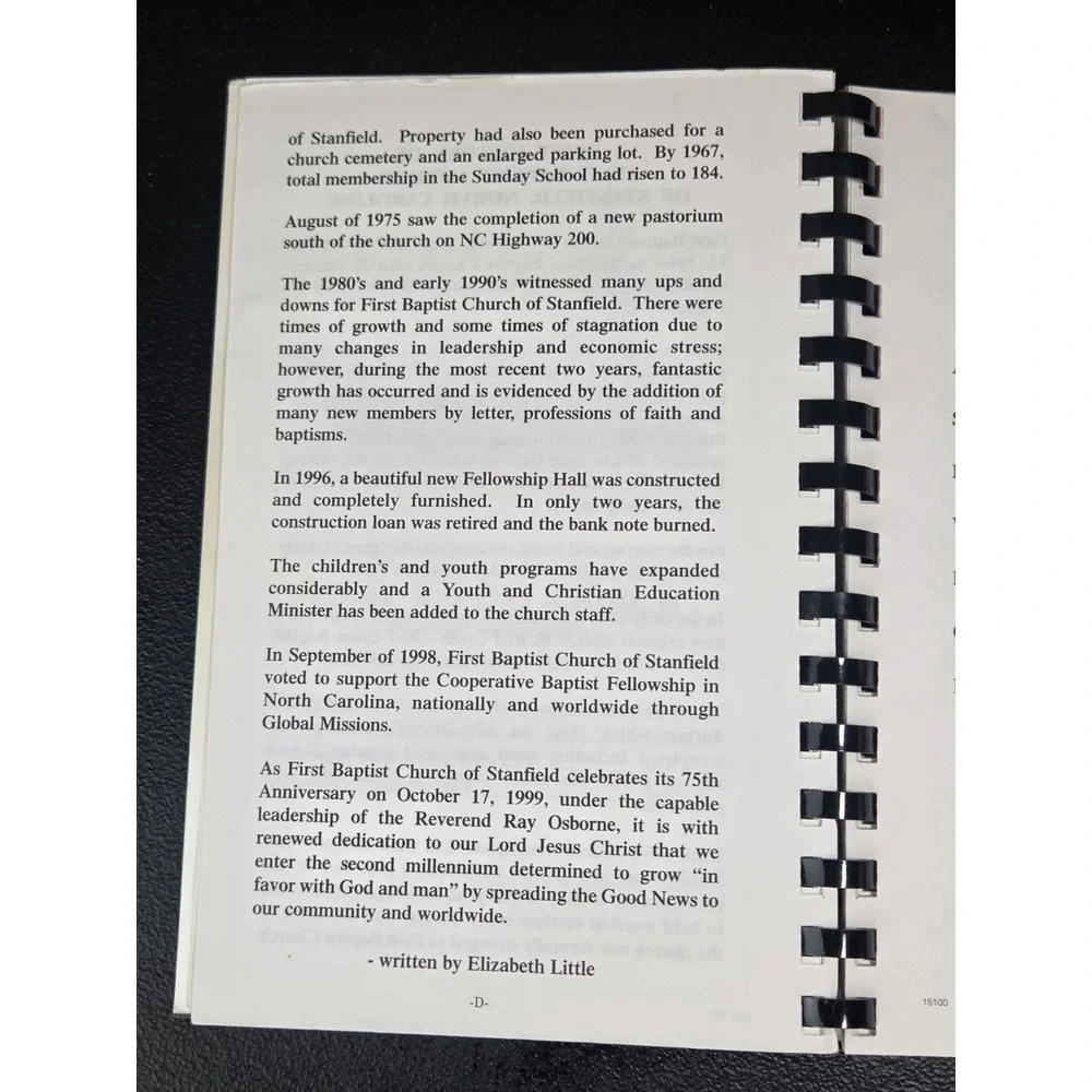 First Baptist Church Of Stanfield Cookbook Stanfield, North Carolina 2000 Spiral